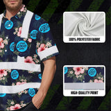 Hi Vis Hawaiian Shirt Reflective Tapes Dark Blue And Flowers Custom Name And Logo Safety Workwear For Workers, Truckers, Operators, Company