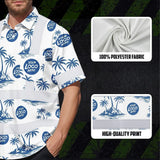 Hi Vis Hawaiian Shirt Reflective Tapes Dark Blue And White Flowers Custom Name And Logo Safety Workwear For Workers, Truckers, Operators, Company