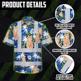 Hi Vis Hawaiian Shirt Reflective Tapes Dark Blue Custom Name And Image Safety Workwear For Workers, Truckers, Operators, Company, Pet Lovers
