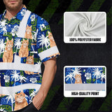 Hi Vis Hawaiian Shirt Reflective Tapes Dark Blue Custom Name And Image Safety Workwear For Workers, Truckers, Operators, Company, Pet Lovers