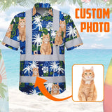 Hi Vis Hawaiian Shirt Reflective Tapes Dark Blue Custom Name And Image Safety Workwear For Workers, Truckers, Operators, Company, Pet Lovers