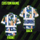 Hi Vis Hawaiian Shirt Reflective Tapes Dark Blue Custom Name And Image Safety Workwear For Workers, Truckers, Operators, Company, Pet Lovers