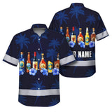 Hi Vis Hawaiian Shirt Reflective Tapes Dark Blue Flower Drink Tropical Cocktail Beer Print Custom Name Safety Workwear For Workers, Truckers, Operators