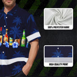 Hi Vis Hawaiian Shirt Reflective Tapes Dark Blue Flower Drink Tropical Cocktail Beer Print Custom Name Safety Workwear For Workers, Truckers, Operators