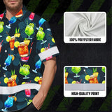 Hi Vis Hawaiian Shirt Reflective Tapes Dark Green Drink Tropical Cocktail Beer Print Custom Name Safety Workwear For Workers, Truckers, Operators