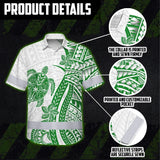 Hi Vis Hawaiian Shirt Reflective Tapes Dark Green Neon Polynesian Turtle Custom Name Safety Workwear For Workers, Truckers, Operators
