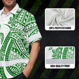 Hi Vis Hawaiian Shirt Reflective Tapes Dark Green Neon Polynesian Turtle Custom Name Safety Workwear For Workers, Truckers, Operators