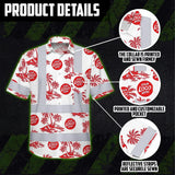 Hi Vis Hawaiian Shirt Reflective Tapes Dark Red And Flowers Custom Name And Logo Safety Workwear For Workers, Truckers, Operators, Company