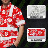 Hi Vis Hawaiian Shirt Reflective Tapes Dark Red And White Flowers Custom Name And Logo Safety Workwear For Workers, Truckers, Operators, Company