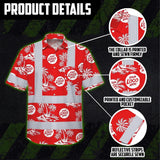 Hi Vis Hawaiian Shirt Reflective Tapes Dark Red And White Flowers Custom Name And Logo Safety Workwear For Workers, Truckers, Operators, Company