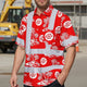 Dark Red And White Flowers Hi-Vis Hawaiian Shirt
