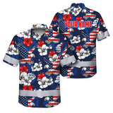 Hi Vis Hawaiian Shirt Reflective Tapes Eagle US Flag Flower  Custom Name Safety Workwear For Workers, Truckers, Operators