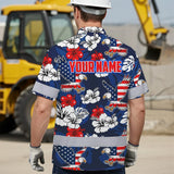 Hi Vis Hawaiian Shirt Reflective Tapes Eagle US Flag Flower  Custom Name Safety Workwear For Workers, Truckers, Operators