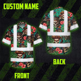 Hi Vis Hawaiian Shirt Reflective Tapes Flower Skull Boat Custom Name Safety Workwear For Workers, Truckers, Operators
