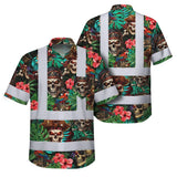 Hi Vis Hawaiian Shirt Reflective Tapes Flower Skull Boat Custom Name Safety Workwear For Workers, Truckers, Operators