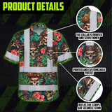 Hi Vis Hawaiian Shirt Reflective Tapes Flower Skull Boat Custom Name Safety Workwear For Workers, Truckers, Operators