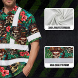 Hi Vis Hawaiian Shirt Reflective Tapes Flower Skull Boat Custom Name Safety Workwear For Workers, Truckers, Operators