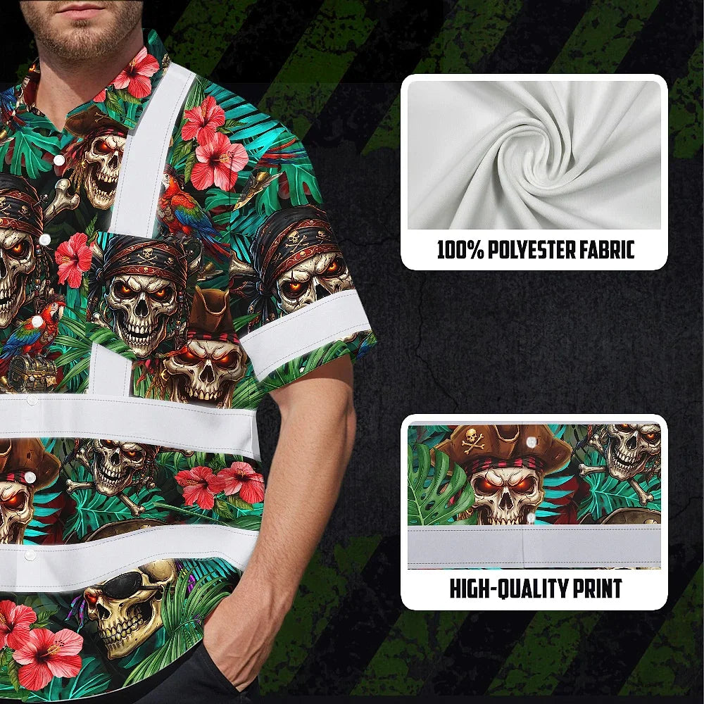 Hi Vis Hawaiian Shirt Reflective Tapes Flower Skull Boat Custom Name Safety Workwear For Workers, Truckers, Operators