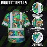 Hi Vis Hawaiian Shirt Reflective Tapes Fox Flowers Custom Name Safety Workwear For Workers, Truckers, Operators