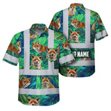 Hi Vis Hawaiian Shirt Reflective Tapes Fox Flowers Custom Name Safety Workwear For Workers, Truckers, Operators