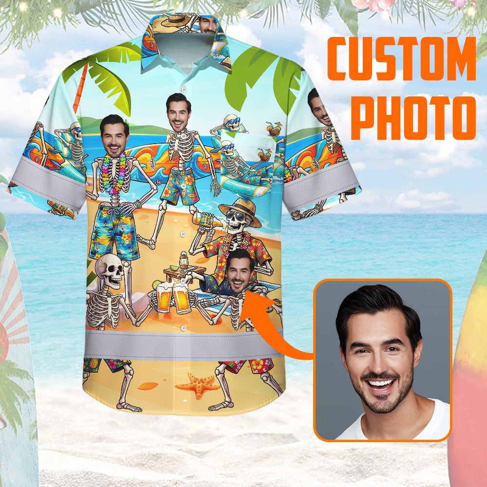 Funny Skeleton Beach Surfing Hi-Vis Hawaiian Shirt