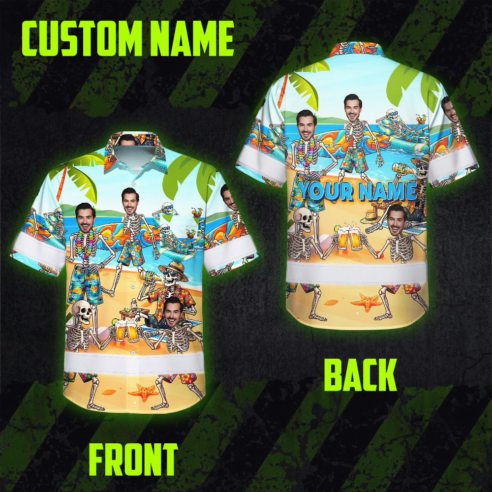 Funny Skeleton Beach Surfing Hi-Vis Hawaiian Shirt