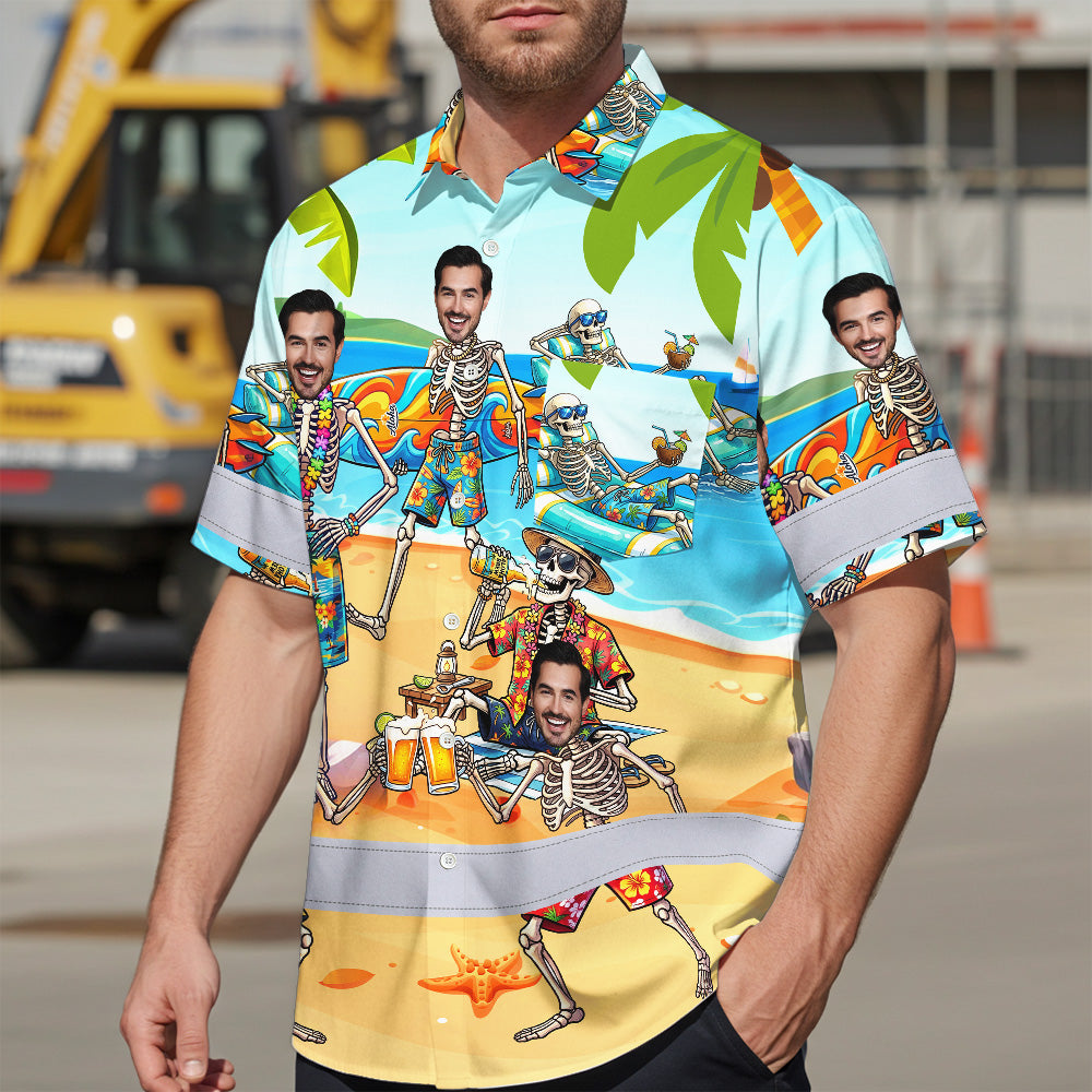 Funny Skeleton Beach Surfing Hi-Vis Hawaiian Shirt