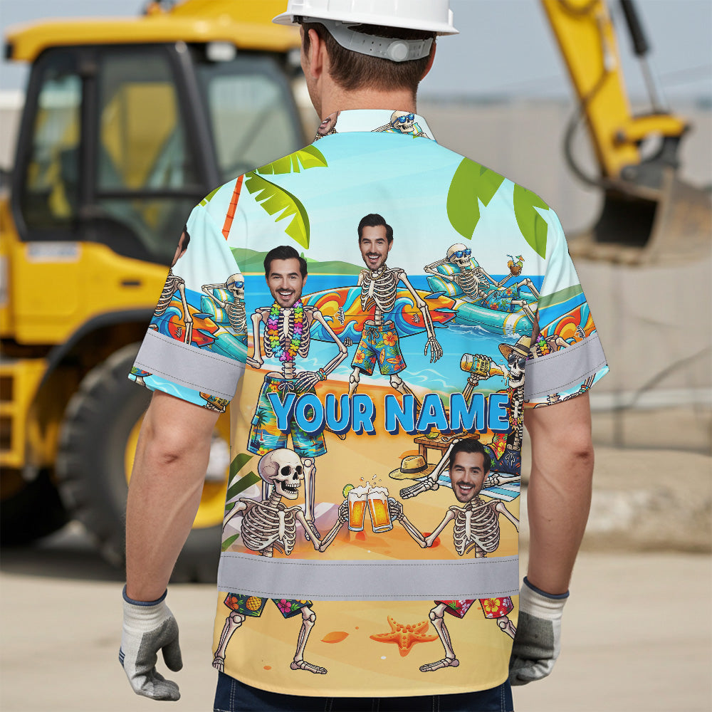 Funny Skeleton Beach Surfing Hi-Vis Hawaiian Shirt