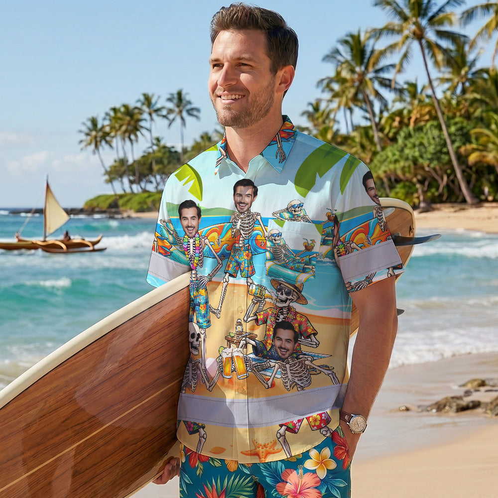 Funny Skeleton Beach Surfing Hi-Vis Hawaiian Shirt