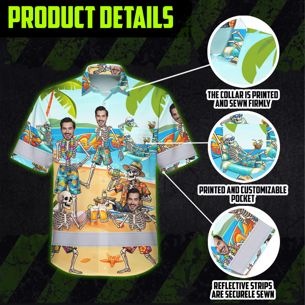 Funny Skeleton Beach Surfing Hi-Vis Hawaiian Shirt