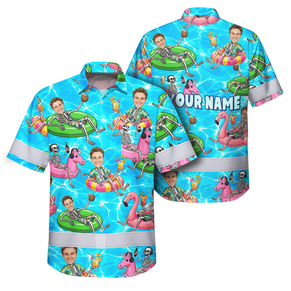 Funny Skeleton Pool Float Hi-Vis Hawaiian Shirt