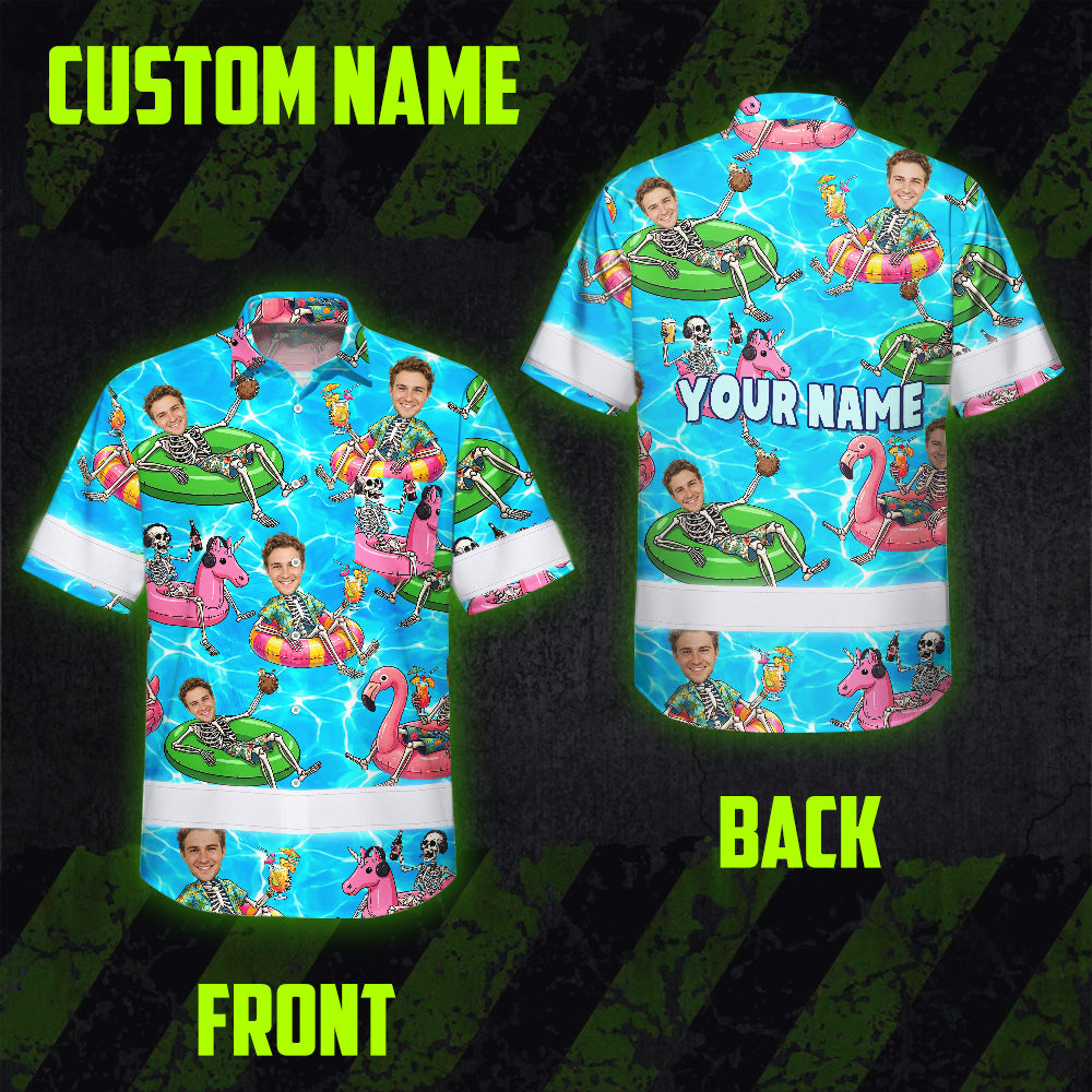Funny Skeleton Pool Float Hi-Vis Hawaiian Shirt