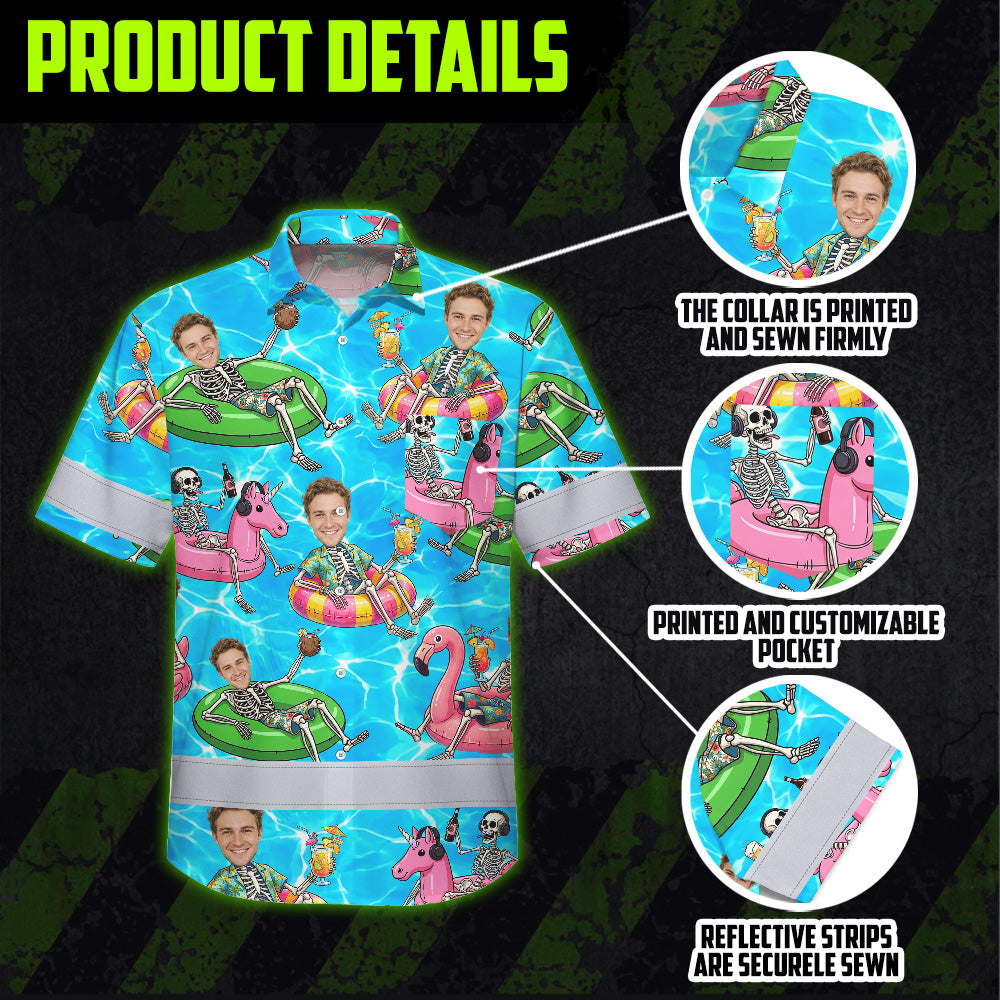 Funny Skeleton Pool Float Hi-Vis Hawaiian Shirt