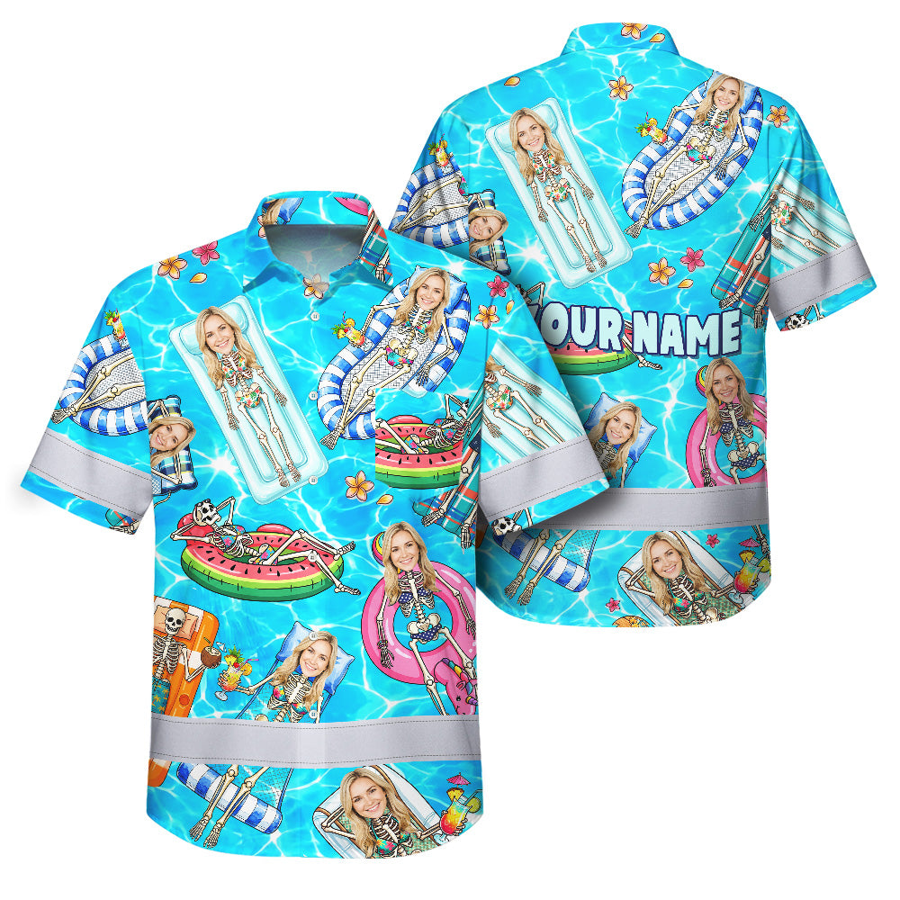 Funny Skeleton Pool Vacation Hi-Vis Hawaiian Shirt