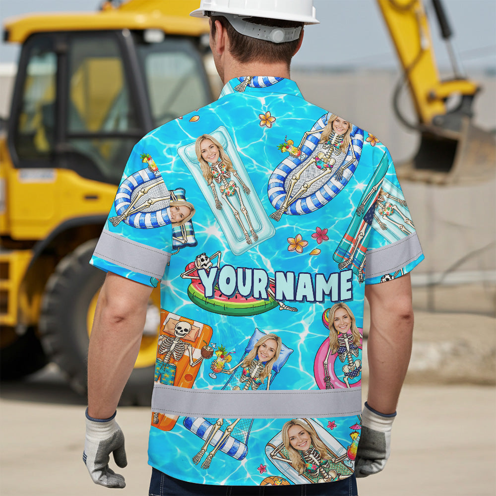 Funny Skeleton Pool Vacation Hi-Vis Hawaiian Shirt