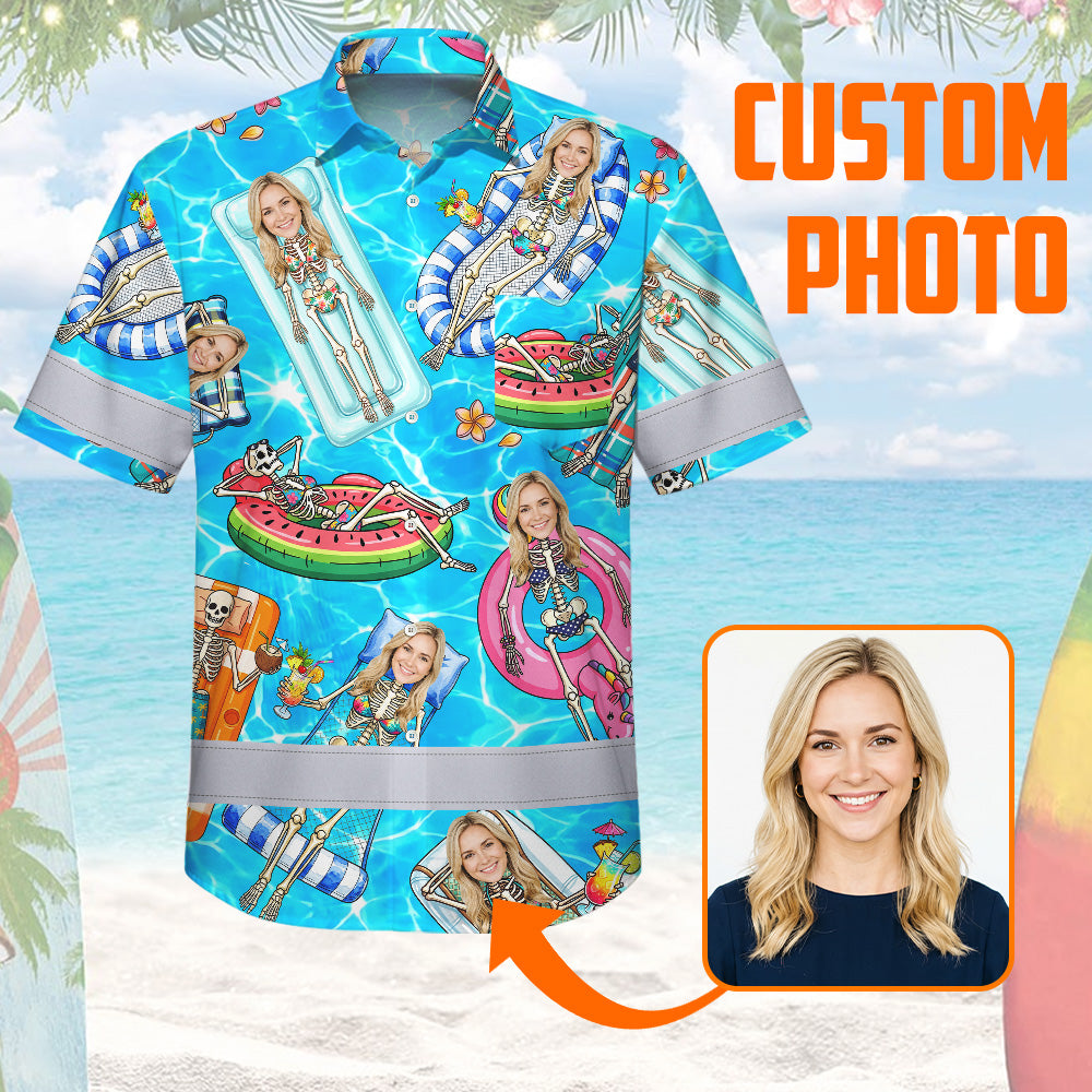 Funny Skeleton Pool Vacation Hi-Vis Hawaiian Shirt