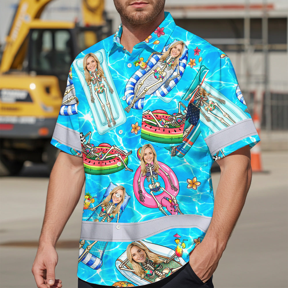 Funny Skeleton Pool Vacation Hi-Vis Hawaiian Shirt