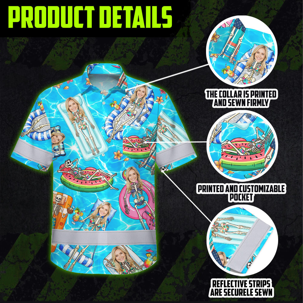Funny Skeleton Pool Vacation Hi-Vis Hawaiian Shirt