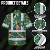 Hi Vis Hawaiian Shirt Reflective Tapes Giraffe Flowers Custom Name Safety Workwear For Workers, Truckers, Operators