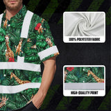 Hi Vis Hawaiian Shirt Reflective Tapes Giraffe Flowers Custom Name Safety Workwear For Workers, Truckers, Operators