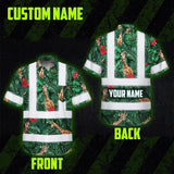 Hi Vis Hawaiian Shirt Reflective Tapes Giraffe Flowers Custom Name Safety Workwear For Workers, Truckers, Operators