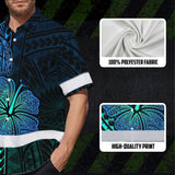 Hi Vis Hawaiian Shirt Reflective Tapes Gradient Blue Flower Polynesian Tribal Custom Name Safety Workwear For Workers, Truckers, Operators