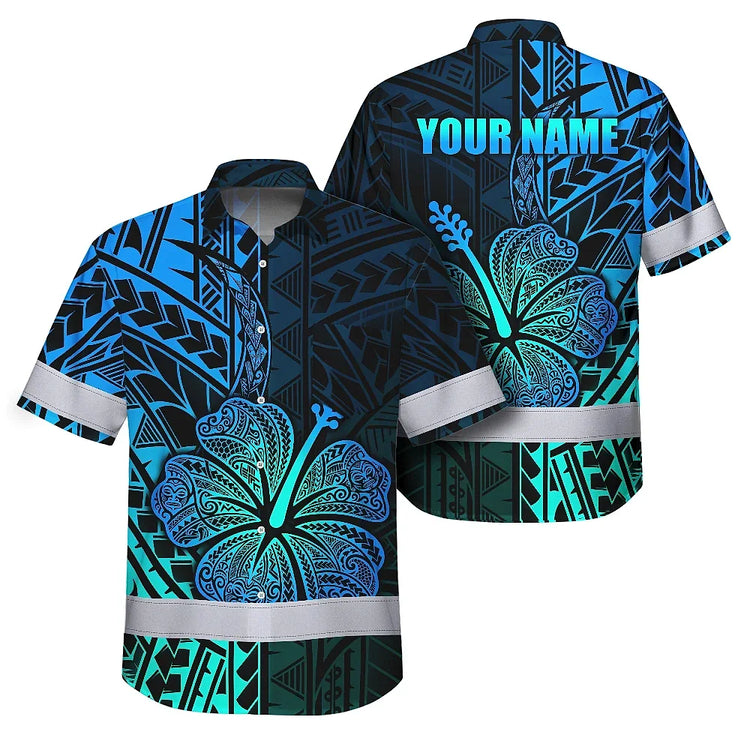 Gradient Blue Flower Hi-Vis Hawaiian Shirt