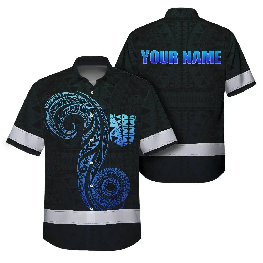 Hi Vis Hawaiian Shirt Reflective Tapes Gradient Blue Neon Hawaii Custom Name