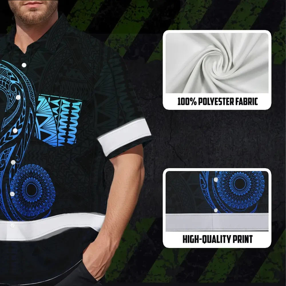 Hi Vis Hawaiian Shirt Reflective Tapes Gradient Blue Neon Hawaii Custom Name