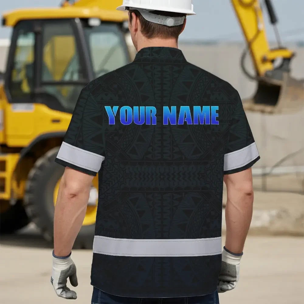 Hi Vis Hawaiian Shirt Reflective Tapes Gradient Blue Neon Hawaii Custom Name
