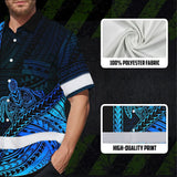Hi Vis Hawaiian Shirt Reflective Tapes Gradient Blue Neon Polynesian Turtle Custom Name Safety Workwear For Workers, Truckers, Operators