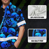 Hi Vis Hawaiian Shirt Reflective Tapes Gradient Blue Neon Skull Custom Name Safety Workwear For Workers, Truckers, Operators
