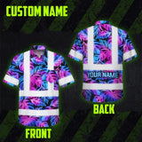 Choose Pack Hi Vis Hawaiian Shirt Reflective Tapes Gradient Blue Violet Custom Name Safety Workwear For Workers, Truckers, Operators