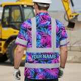 Hi Vis Hawaiian Shirt Reflective Tapes Gradient Blue Violet Custom Name Safety Workwear For Workers, Truckers, Operators